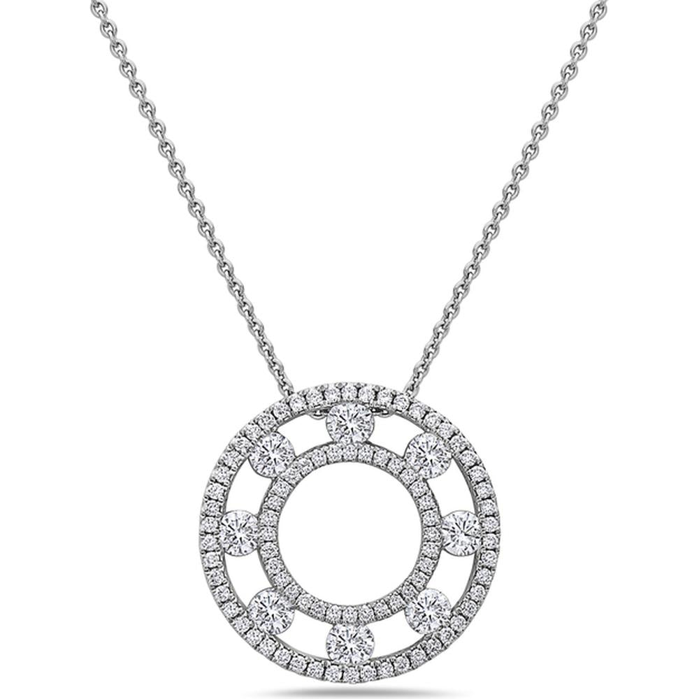 Floating Diamond Pavé Circle Pendant Necklace in 18K White Gold by Charles Krypell
