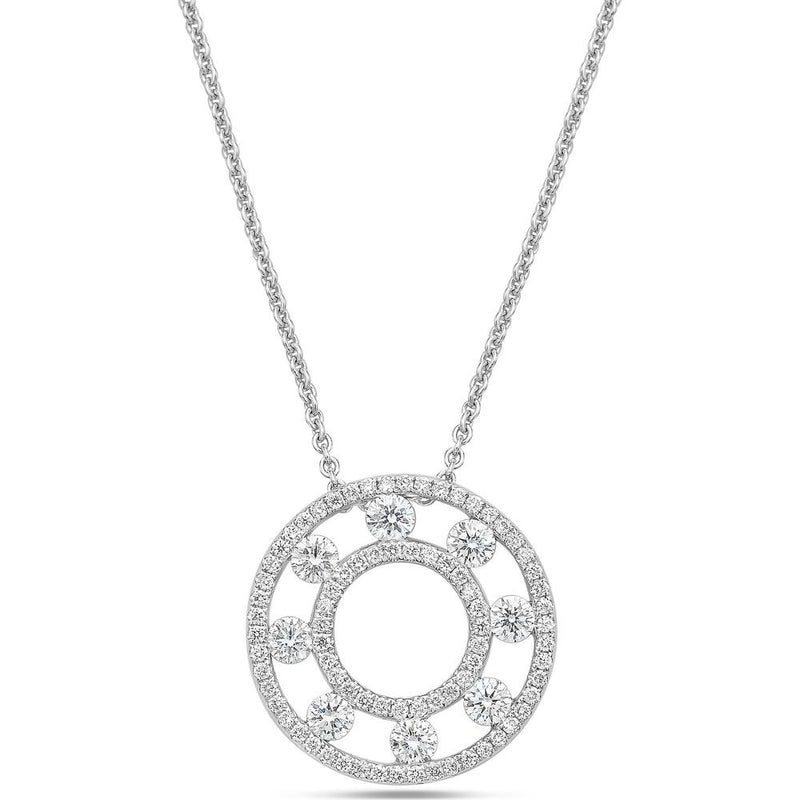 Floating Diamond Pavé Circle Pendant Necklace in 18K White Gold by Charles Krypell