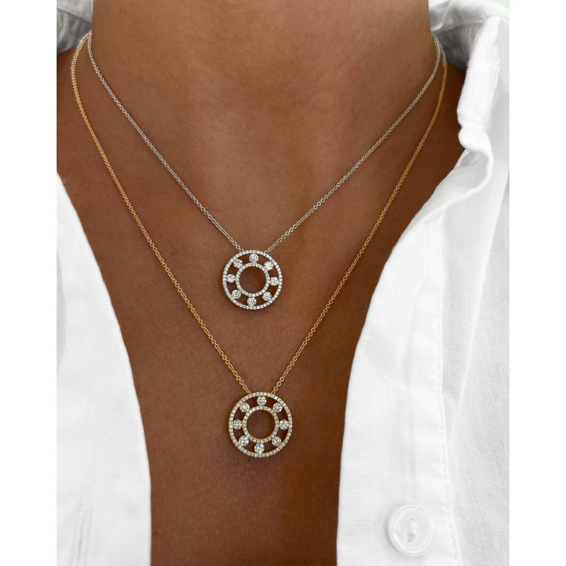 Floating Diamond Pavé Circle Pendant Necklace in 18K White Gold by Charles Krypell