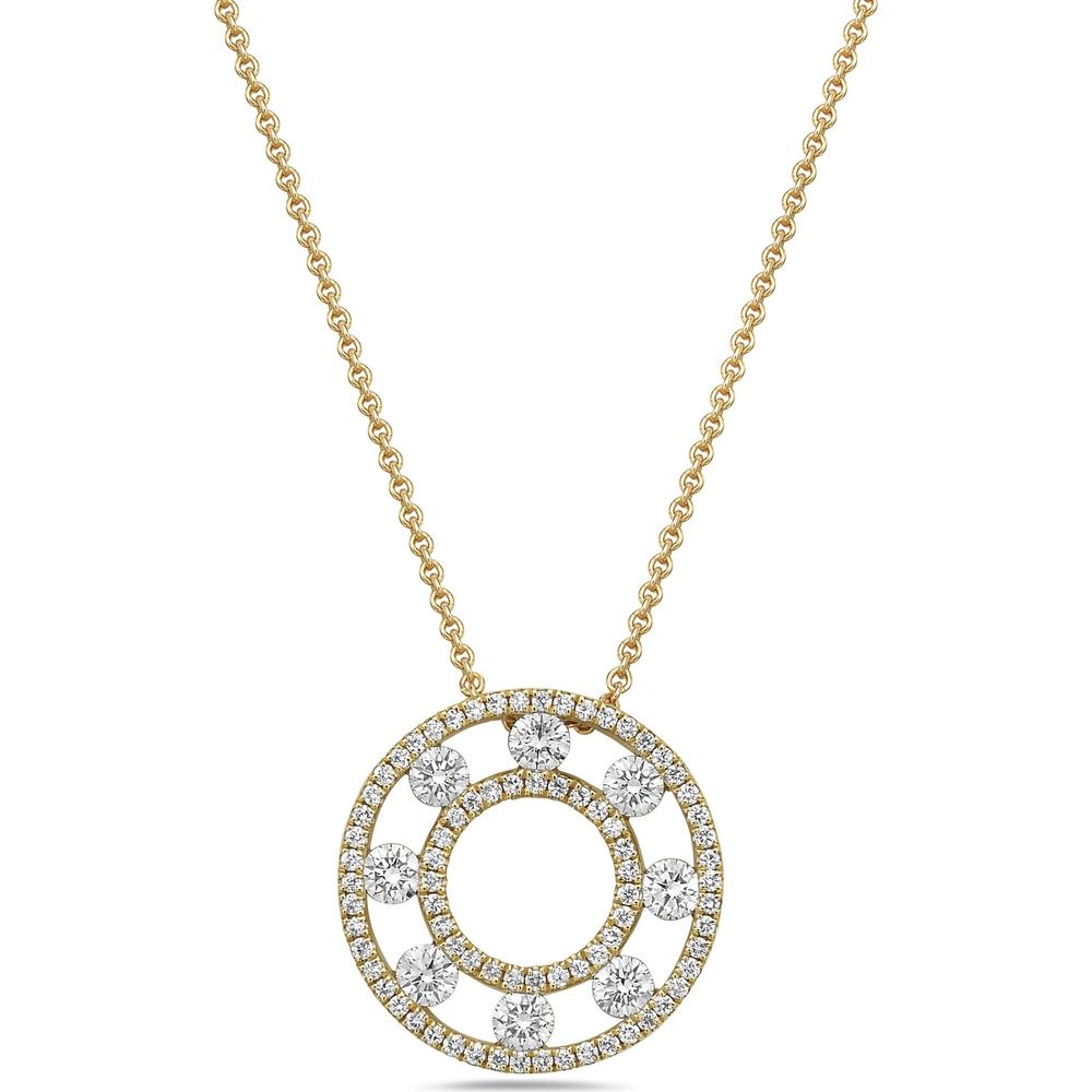 Floating Diamond Pavé Circle Pendant Necklace in 18K Yellow Gold by Charles Krypell