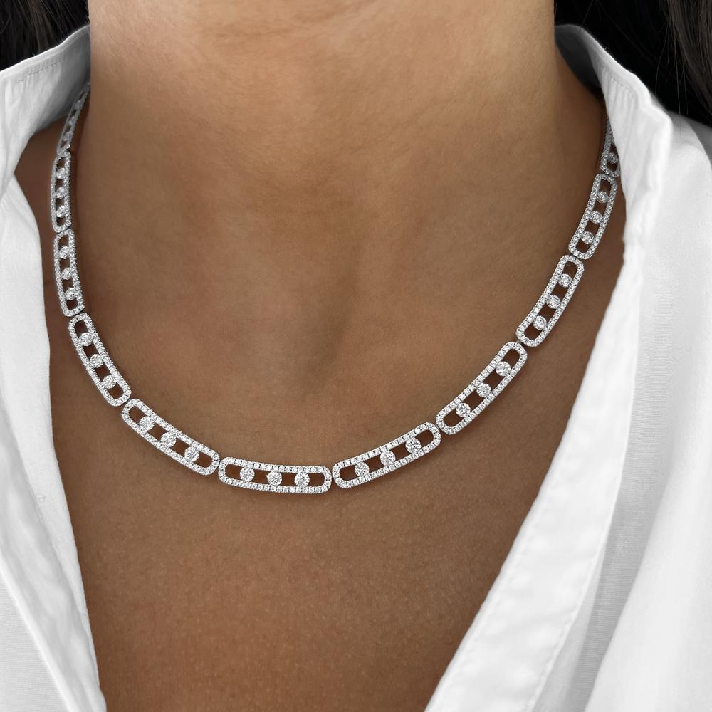 Floating Diamond Pavé Eternity Necklace in 18K White Gold by Charles Krypell