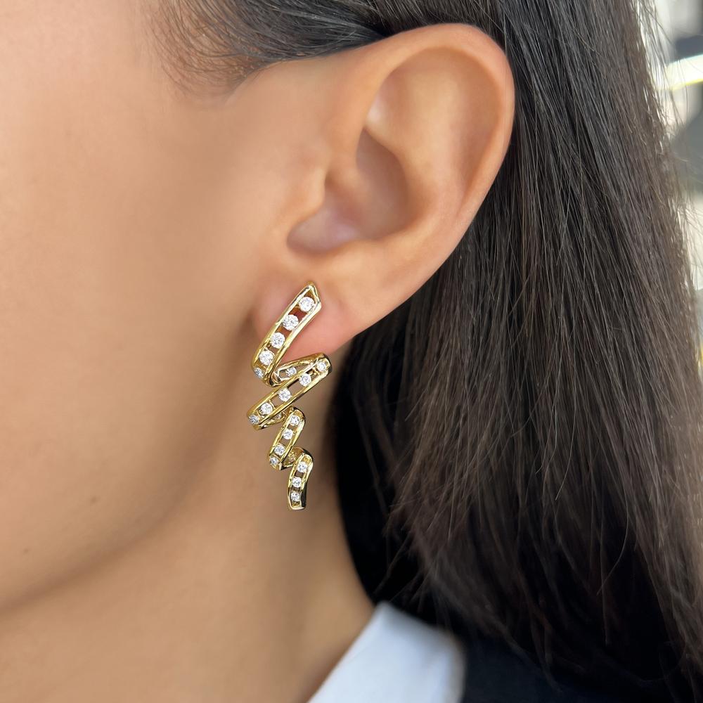 Floating Diamond Vortex Earrings in 18K Yellow Gold by Charles Krypell