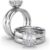 Floating Halo Pear-Shaped Diamond Engagement Ring Setting with Wide Band by Fana - 0.08 Carat Total Diamond Weight