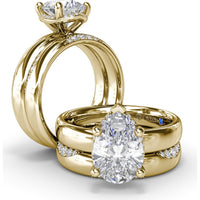 Floating Halo Pear-Shaped Diamond Engagement Ring Setting with Wide Band by Fana - 0.08 Carat Total Diamond Weight