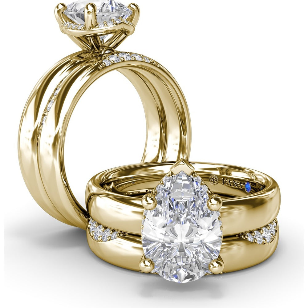 Floating Halo Pear-Shaped Diamond Engagement Ring Setting with Wide Band by Fana - 0.08 Carat Total Diamond Weight