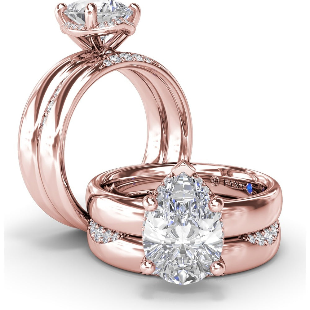 Floating Halo Pear-Shaped Diamond Engagement Ring Setting with Wide Band by Fana - 0.08 Carat Total Diamond Weight