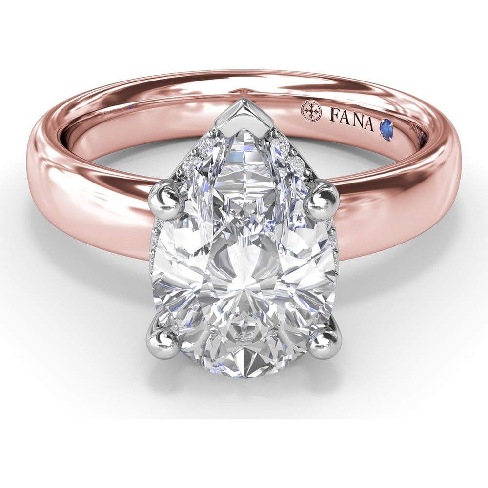Floating Halo Pear-Shaped Diamond Engagement Ring Setting with Wide Band by Fana - 0.08 Carat Total Diamond Weight