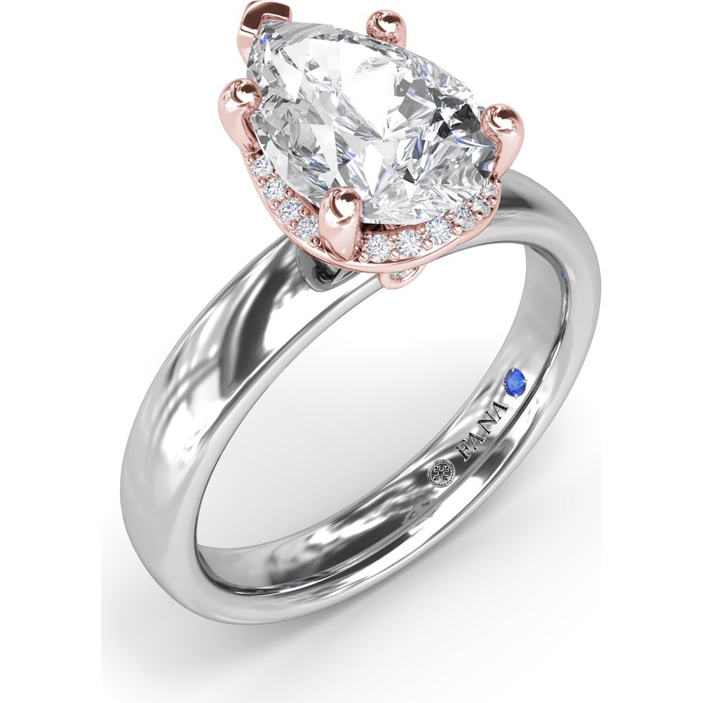 Floating Halo Pear-Shaped Diamond Engagement Ring Setting with Wide Band by Fana - 0.08 Carat Total Diamond Weight