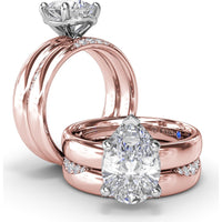 Floating Halo Pear-Shaped Diamond Engagement Ring Setting with Wide Band by Fana - 0.08 Carat Total Diamond Weight