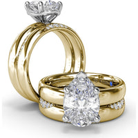 Floating Halo Pear-Shaped Diamond Engagement Ring Setting with Wide Band by Fana - 0.08 Carat Total Diamond Weight