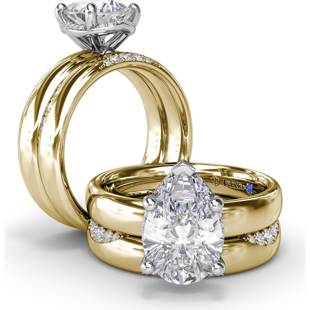 Floating Halo Pear-Shaped Diamond Engagement Ring Setting with Wide Band by Fana - 0.08 Carat Total Diamond Weight