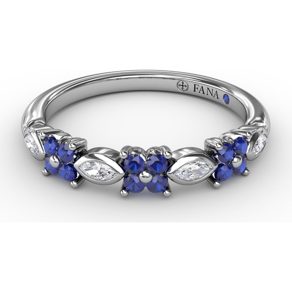Floral Band with Marquise Diamonds and Round Blue Sapphires by Fana - 0.34 Carat Total Gemstone Weight