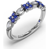 Floral Band with Marquise Diamonds and Round Blue Sapphires by Fana - 0.34 Carat Total Gemstone Weight