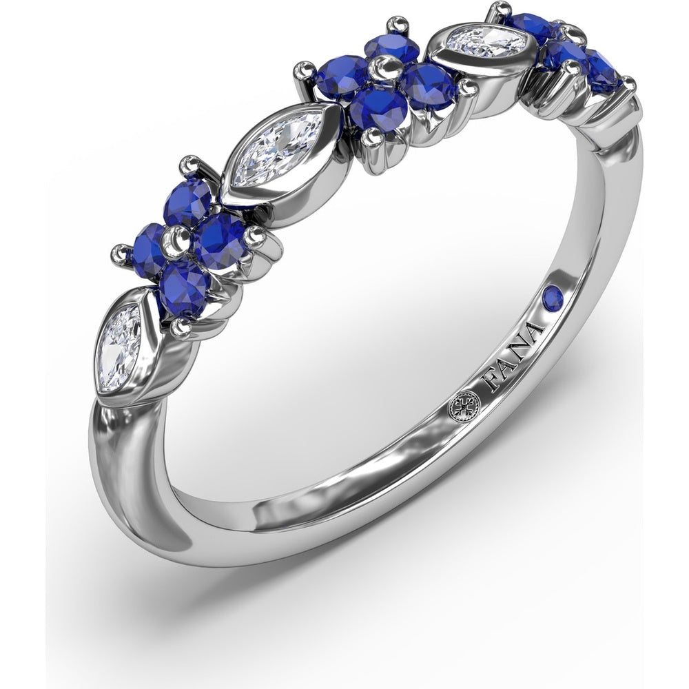 Floral Band with Marquise Diamonds and Round Blue Sapphires by Fana - 0.34 Carat Total Gemstone Weight