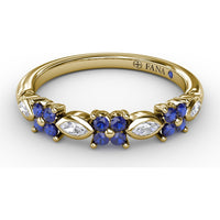 Floral Band with Marquise Diamonds and Round Blue Sapphires by Fana - 0.34 Carat Total Gemstone Weight