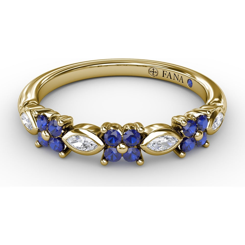 Floral Band with Marquise Diamonds and Round Blue Sapphires by Fana - 0.34 Carat Total Gemstone Weight