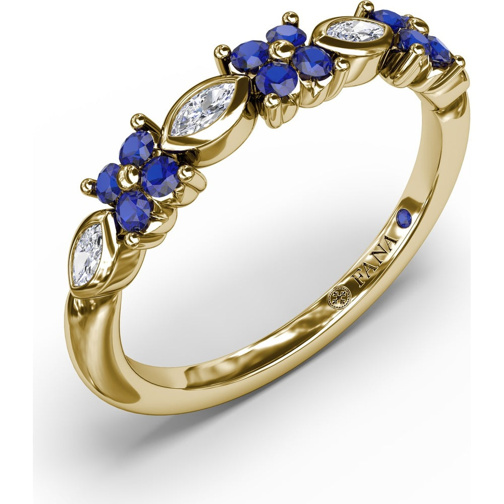 Floral Band with Marquise Diamonds and Round Blue Sapphires by Fana - 0.34 Carat Total Gemstone Weight