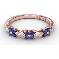 Floral Band with Marquise Diamonds and Round Blue Sapphires by Fana - 0.34 Carat Total Gemstone Weight