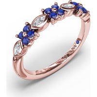 Floral Band with Marquise Diamonds and Round Blue Sapphires by Fana - 0.34 Carat Total Gemstone Weight
