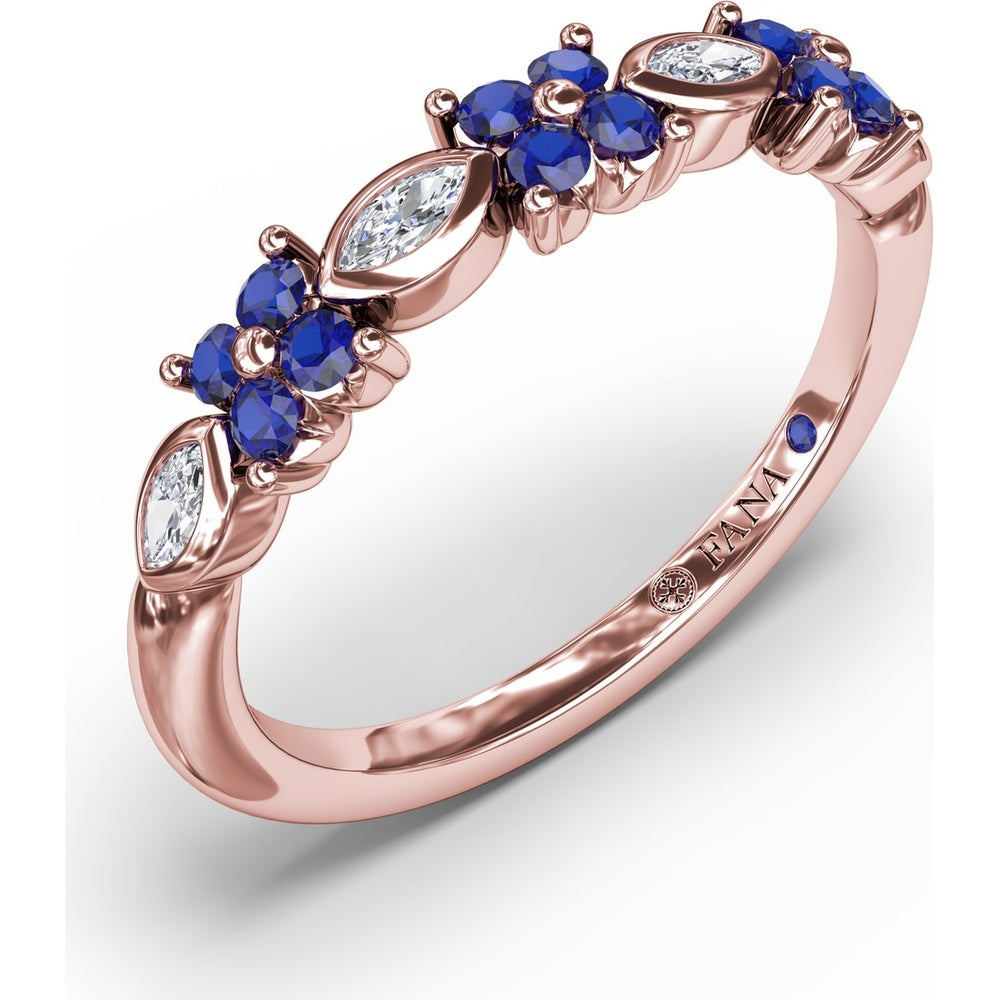 Floral Band with Marquise Diamonds and Round Blue Sapphires by Fana - 0.34 Carat Total Gemstone Weight