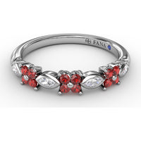 Floral Band with Round Rubies and Marquise Diamonds by Fana - 0.34 Carat Total Gemstone Weight