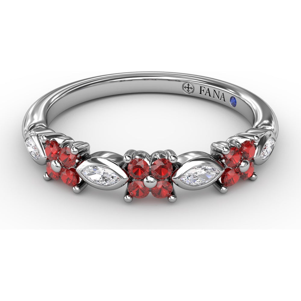 Floral Band with Round Rubies and Marquise Diamonds by Fana - 0.34 Carat Total Gemstone Weight