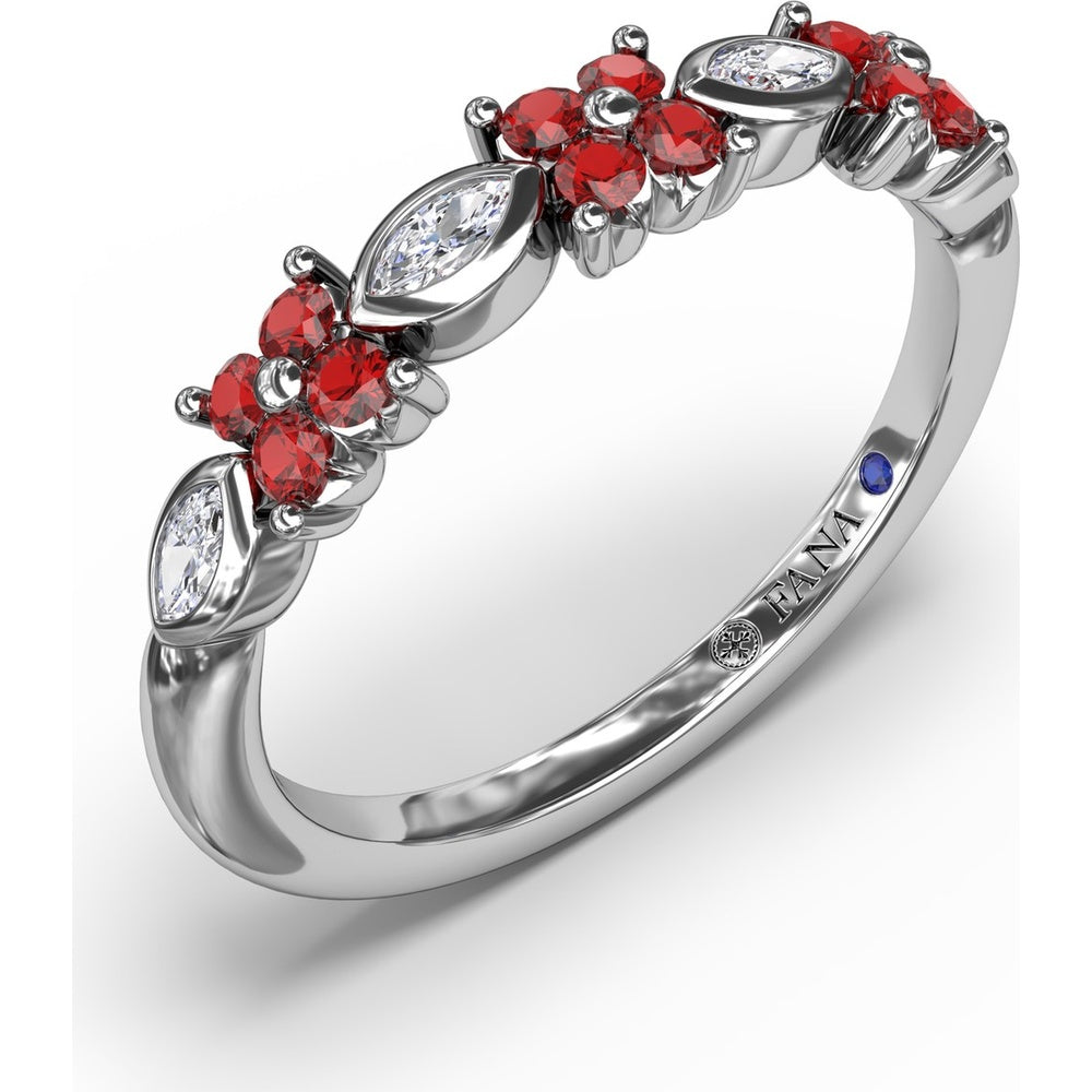 Floral Band with Round Rubies and Marquise Diamonds by Fana - 0.34 Carat Total Gemstone Weight