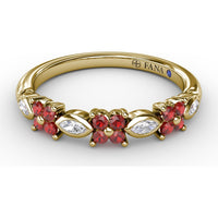 Floral Band with Round Rubies and Marquise Diamonds by Fana - 0.34 Carat Total Gemstone Weight