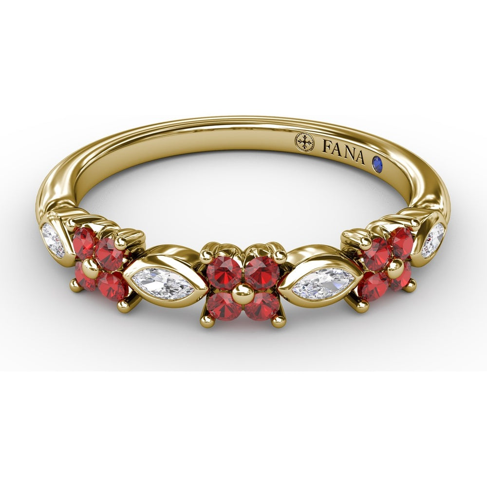 Floral Band with Round Rubies and Marquise Diamonds by Fana - 0.34 Carat Total Gemstone Weight