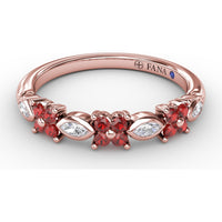 Floral Band with Round Rubies and Marquise Diamonds by Fana - 0.34 Carat Total Gemstone Weight