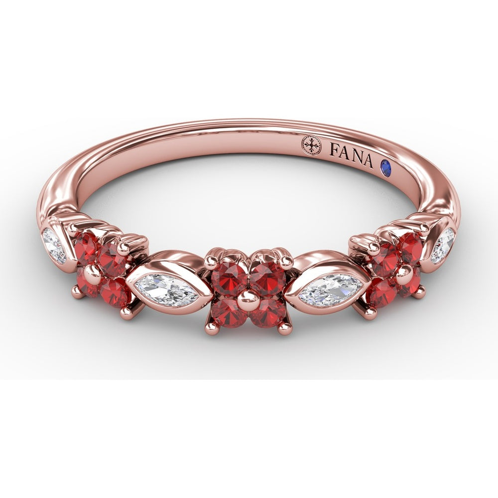 Floral Band with Round Rubies and Marquise Diamonds by Fana - 0.34 Carat Total Gemstone Weight