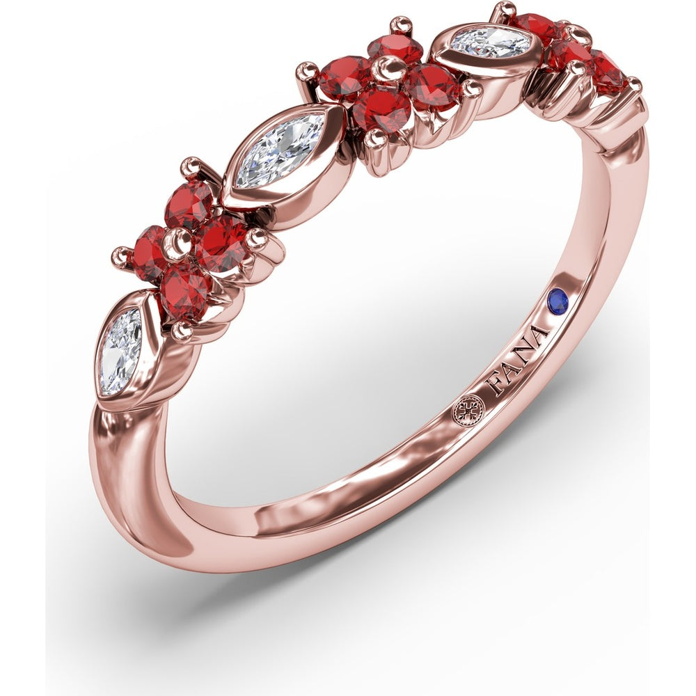 Floral Band with Round Rubies and Marquise Diamonds by Fana - 0.34 Carat Total Gemstone Weight