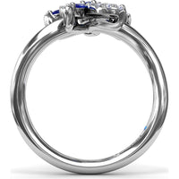Floral Bypass Ring with Round and Marquise Sapphires and Pavé Diamond Halo by Fana - 0.80 Carat Total Gemstone Weight