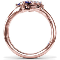 Floral Bypass Ring with Round and Marquise Sapphires and Pavé Diamond Halo by Fana - 0.80 Carat Total Gemstone Weight