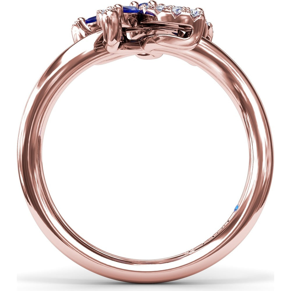 Floral Bypass Ring with Round and Marquise Sapphires and Pavé Diamond Halo by Fana - 0.80 Carat Total Gemstone Weight