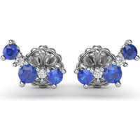 Floral Climber Earrings with Round Sapphires and Diamonds by Fana - 0.61 Carat Total Gemstone Weight