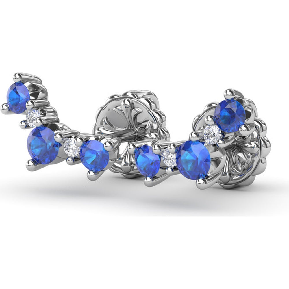 Floral Climber Earrings with Round Sapphires and Diamonds by Fana - 0.61 Carat Total Gemstone Weight