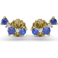 Floral Climber Earrings with Round Sapphires and Diamonds by Fana - 0.61 Carat Total Gemstone Weight