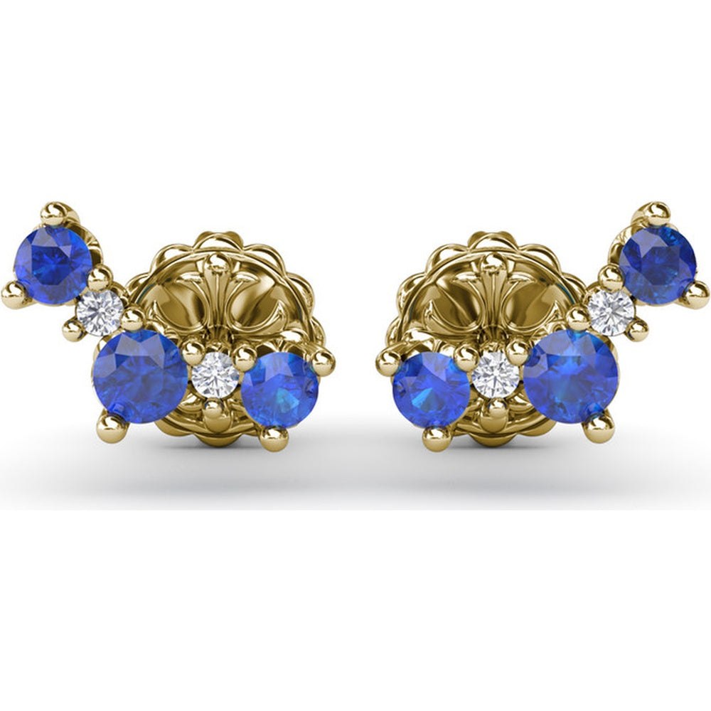 Floral Climber Earrings with Round Sapphires and Diamonds by Fana - 0.61 Carat Total Gemstone Weight