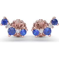Floral Climber Earrings with Round Sapphires and Diamonds by Fana - 0.61 Carat Total Gemstone Weight