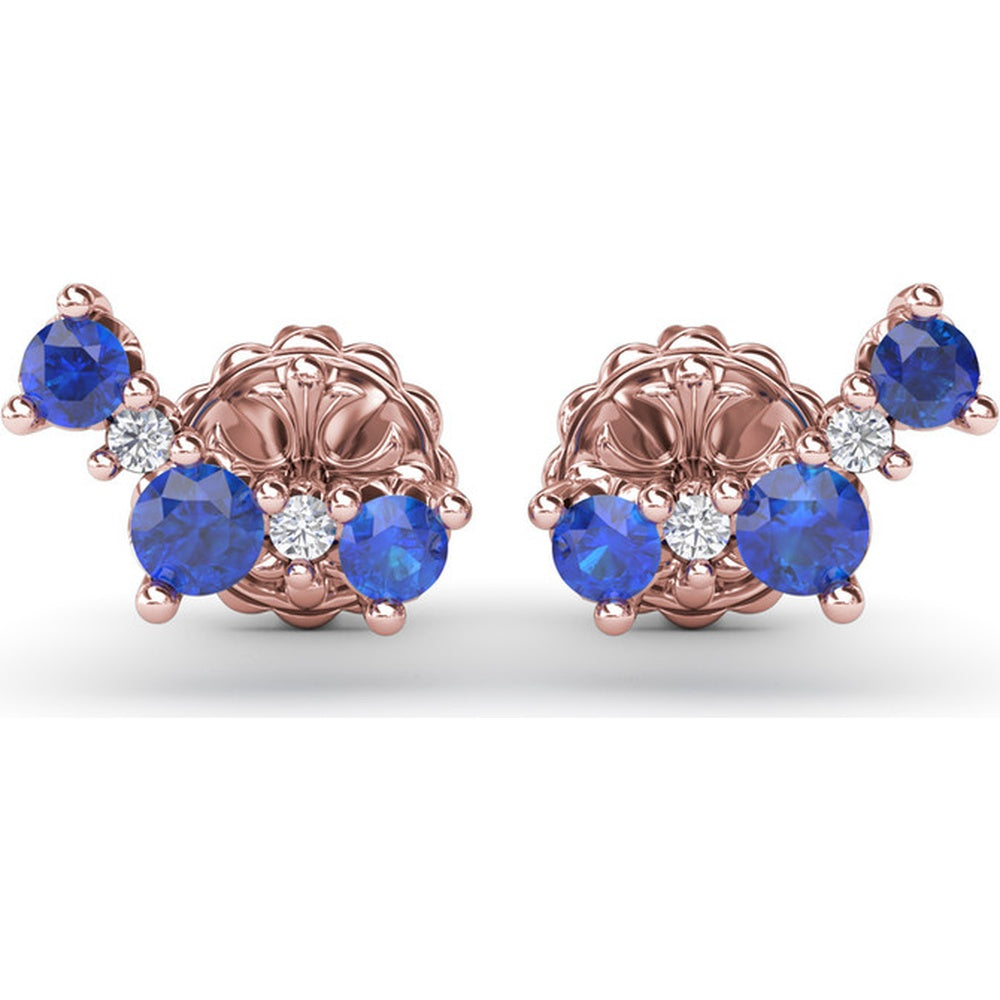 Floral Climber Earrings with Round Sapphires and Diamonds by Fana - 0.61 Carat Total Gemstone Weight