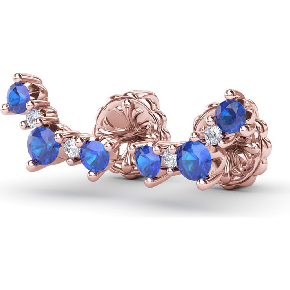 Floral Climber Earrings with Round Sapphires and Diamonds by Fana - 0.61 Carat Total Gemstone Weight