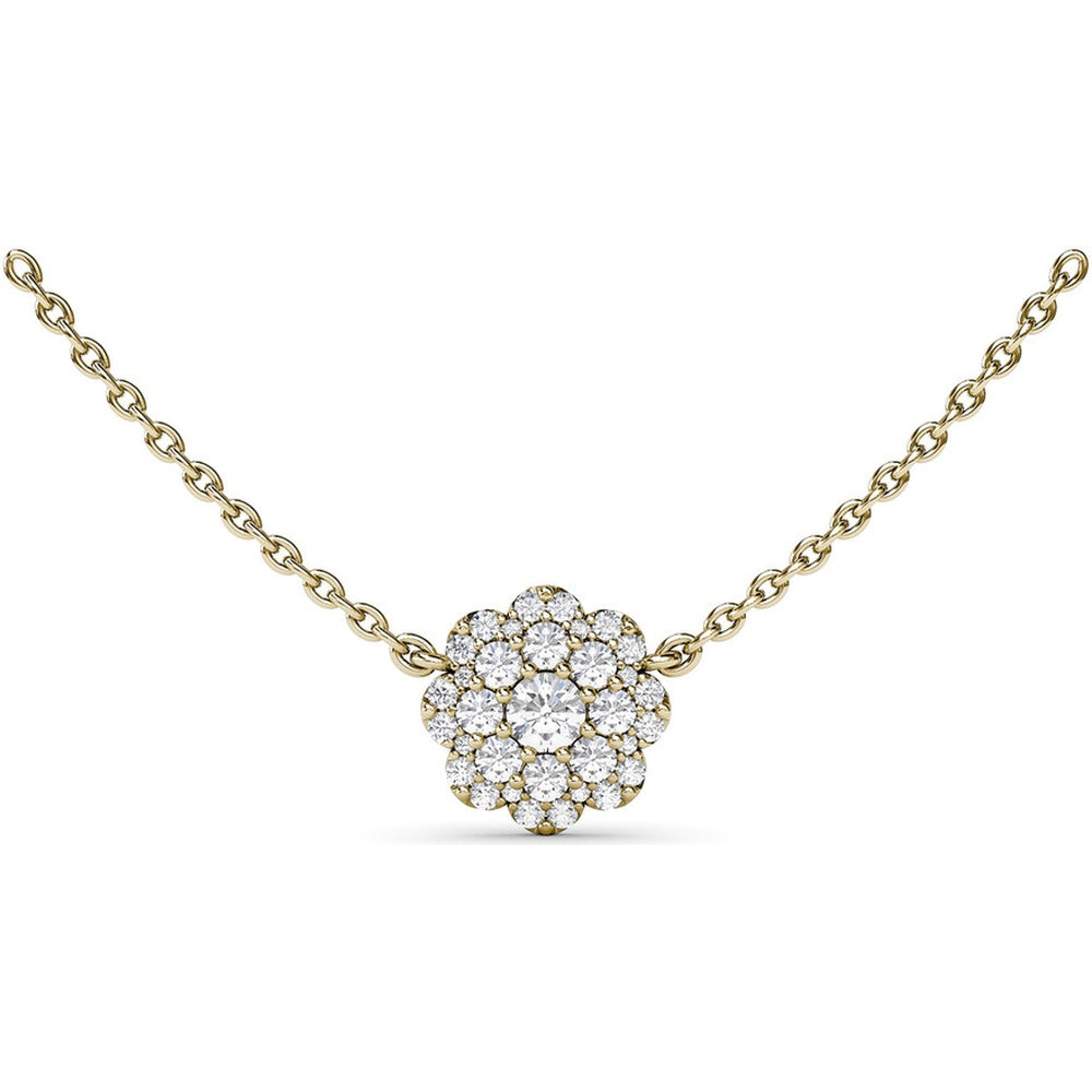 Floral Cluster Diamond Pendant Necklace with Round Diamonds by Fana - 0.43 Carat Total Diamond Weight