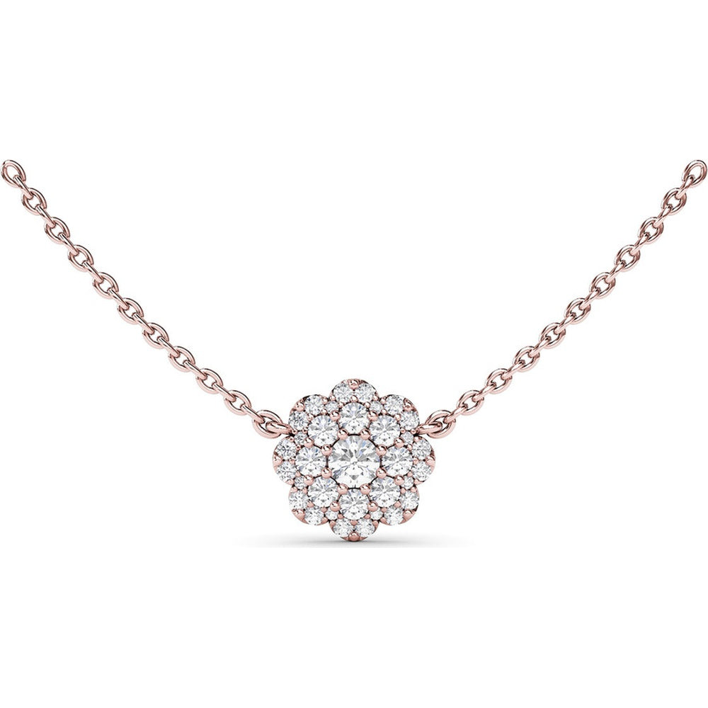 Floral Cluster Diamond Pendant Necklace with Round Diamonds by Fana - 0.43 Carat Total Diamond Weight