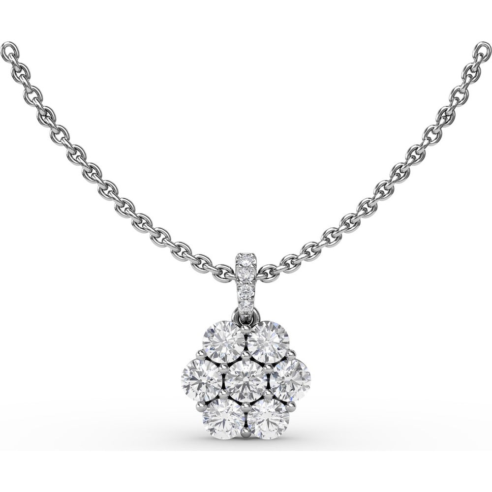 Floral Cluster Diamond Pendant with Pavé Bail by Fana - 0.84 Carat Total Diamond Weight