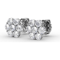 Floral Cluster Diamond Stud Earrings with Prong Set Round Diamonds by Fana - 1.68 Carat Total Diamond Weight