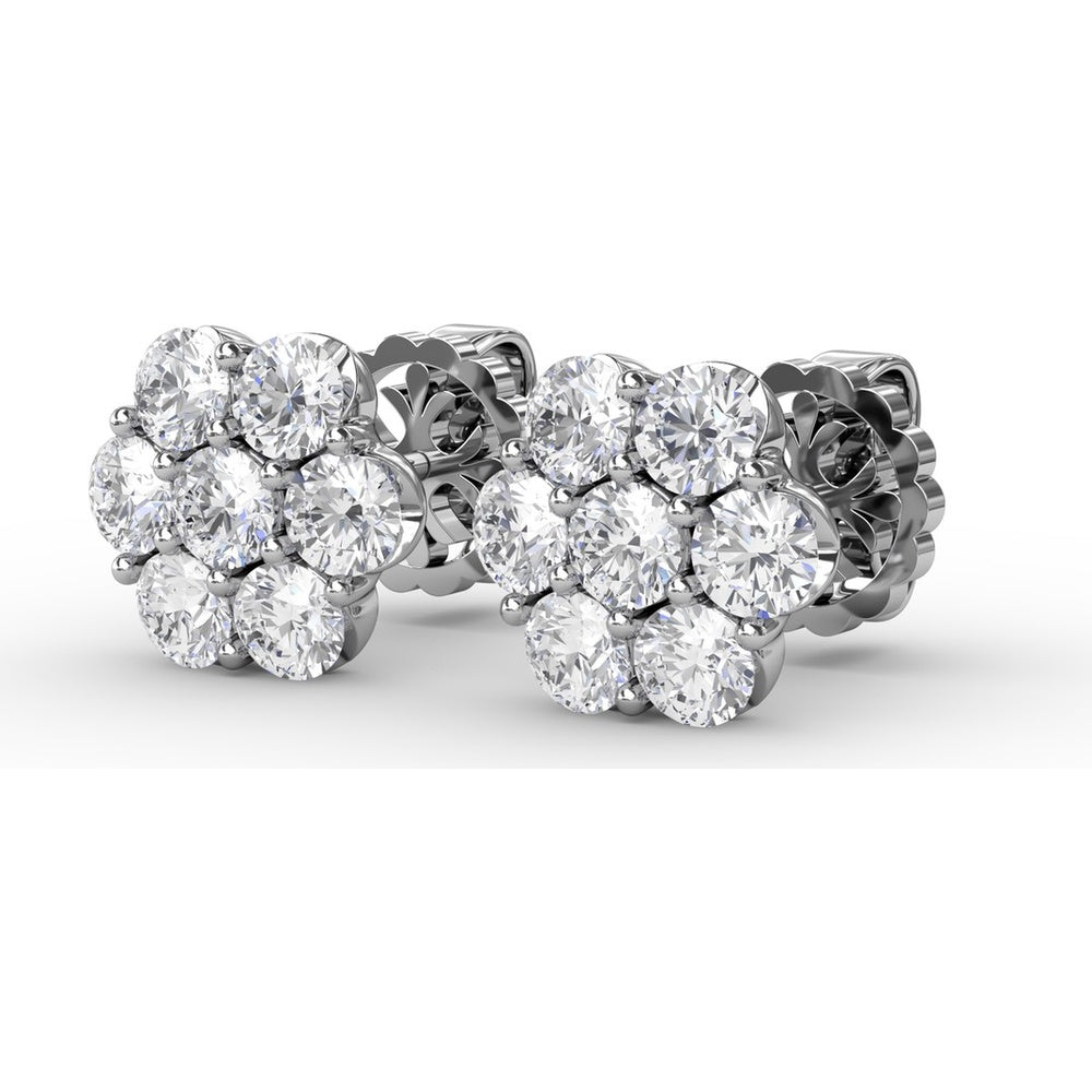 Floral Cluster Diamond Stud Earrings with Prong Set Round Diamonds by Fana - 1.68 Carat Total Diamond Weight