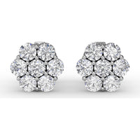 Floral Cluster Diamond Stud Earrings with Prong Set Round Diamonds by Fana - 1.68 Carat Total Diamond Weight