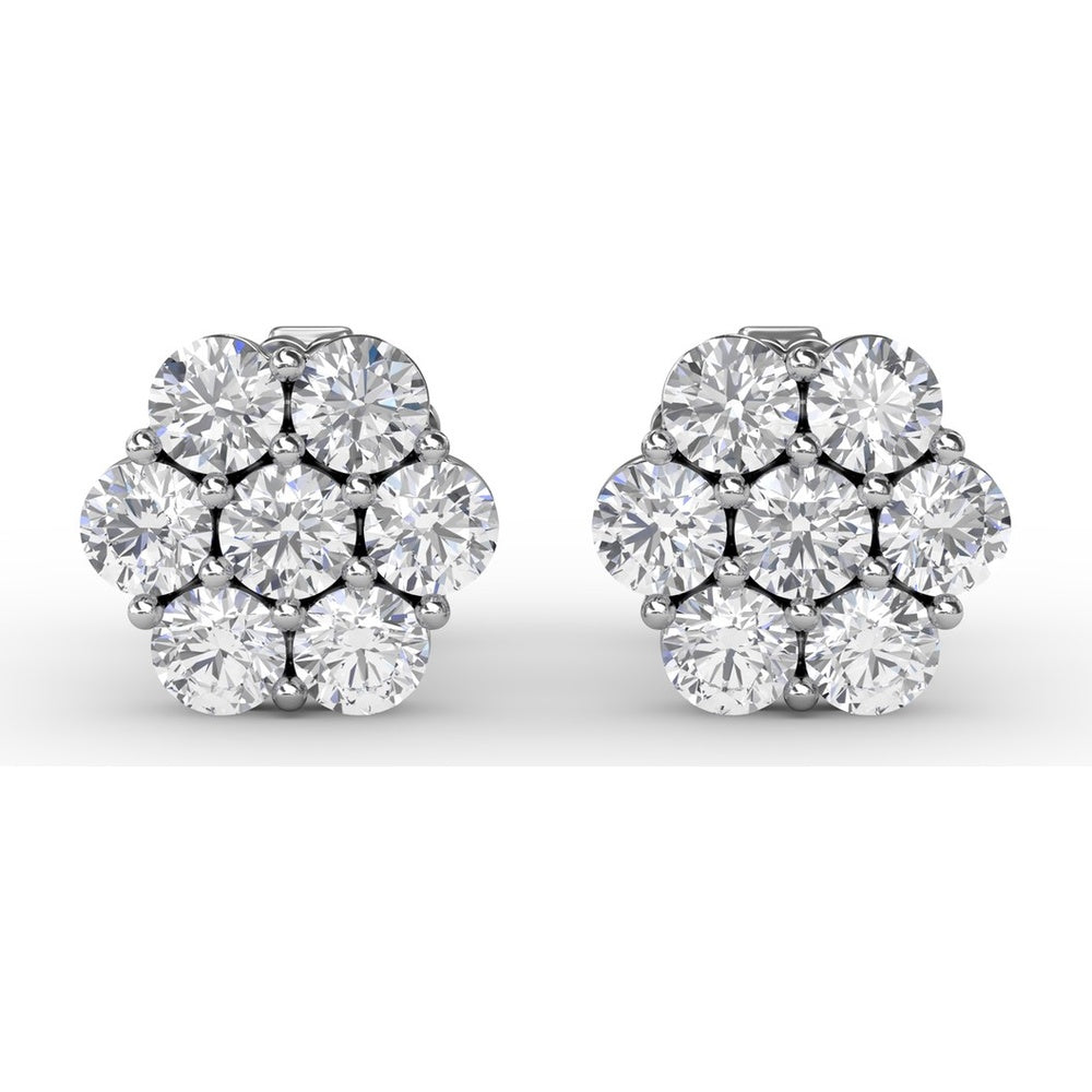 Floral Cluster Diamond Stud Earrings with Prong Set Round Diamonds by Fana - 1.68 Carat Total Diamond Weight