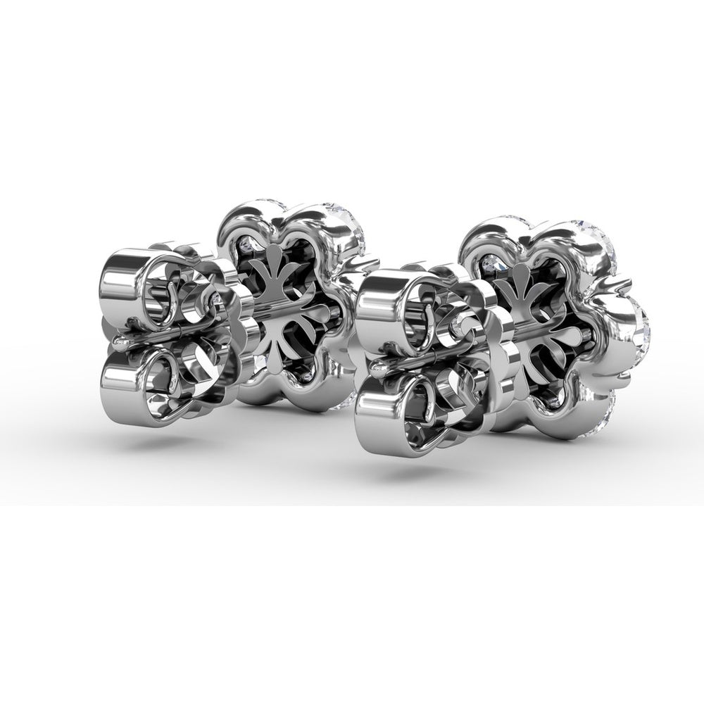 Floral Cluster Diamond Stud Earrings with Prong Set Round Diamonds by Fana - 1.68 Carat Total Diamond Weight